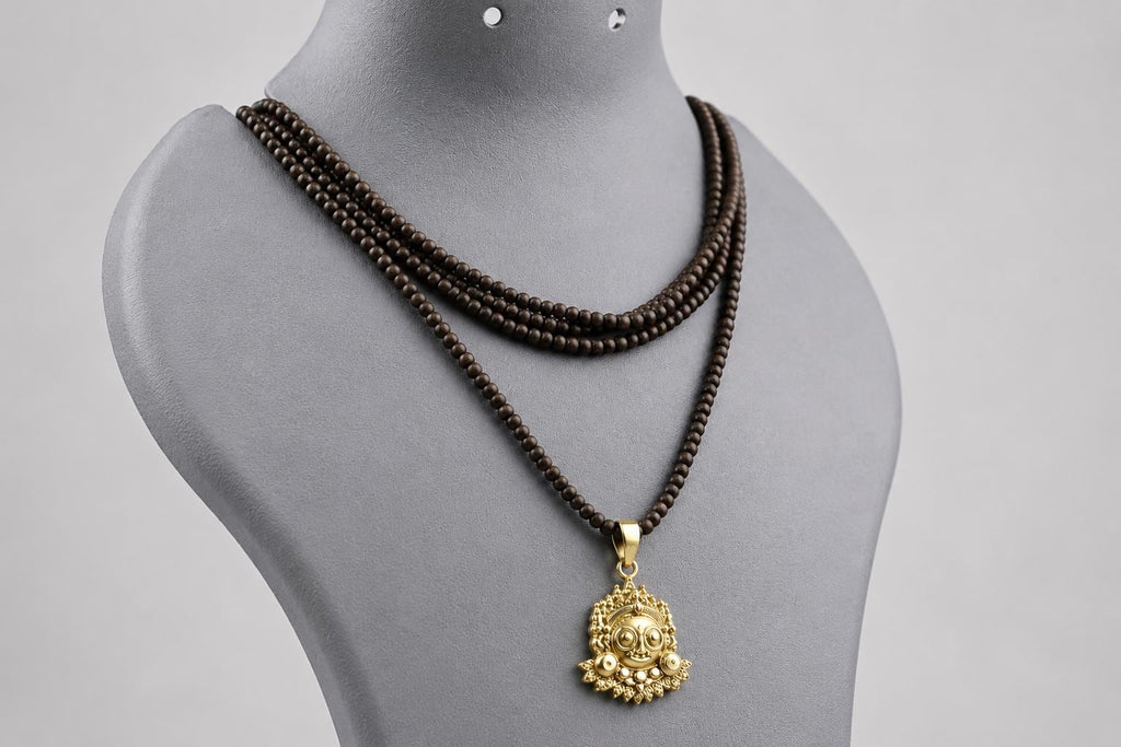 3 Round Tulsi Mala with Lord Jagannath Panchaloha Pendant Necklace