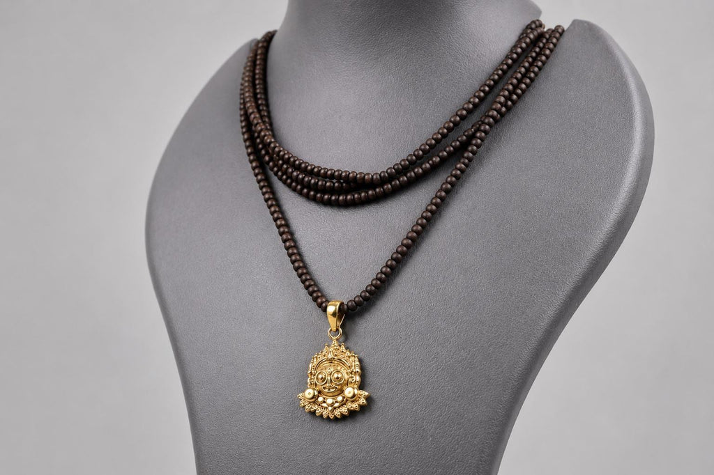 3 Round Tulsi Mala with Lord Jagannath Panchaloha Pendant Necklace