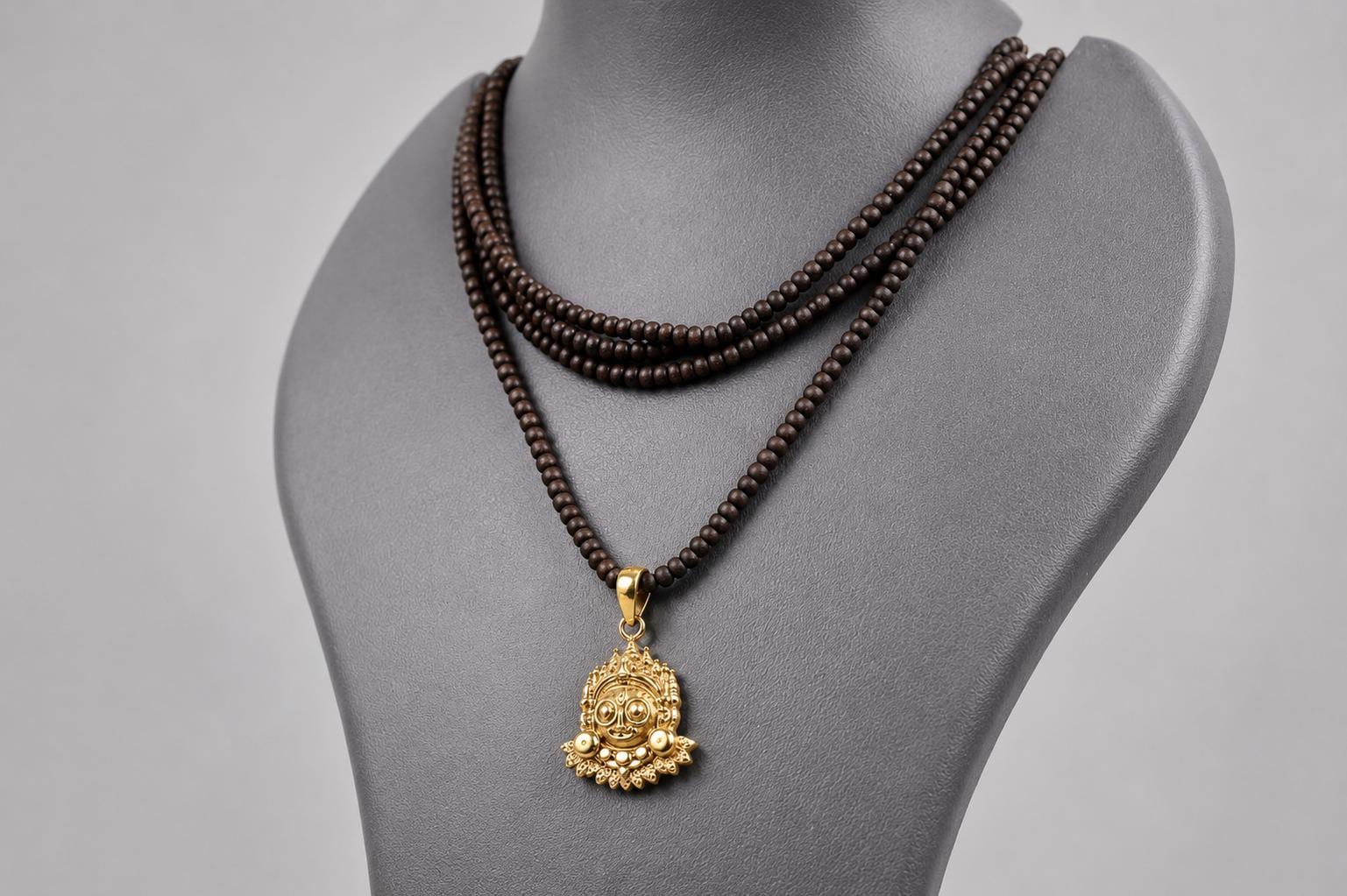 3 Round Tulsi Mala with Lord Jagannath Panchaloha Pendant Necklace