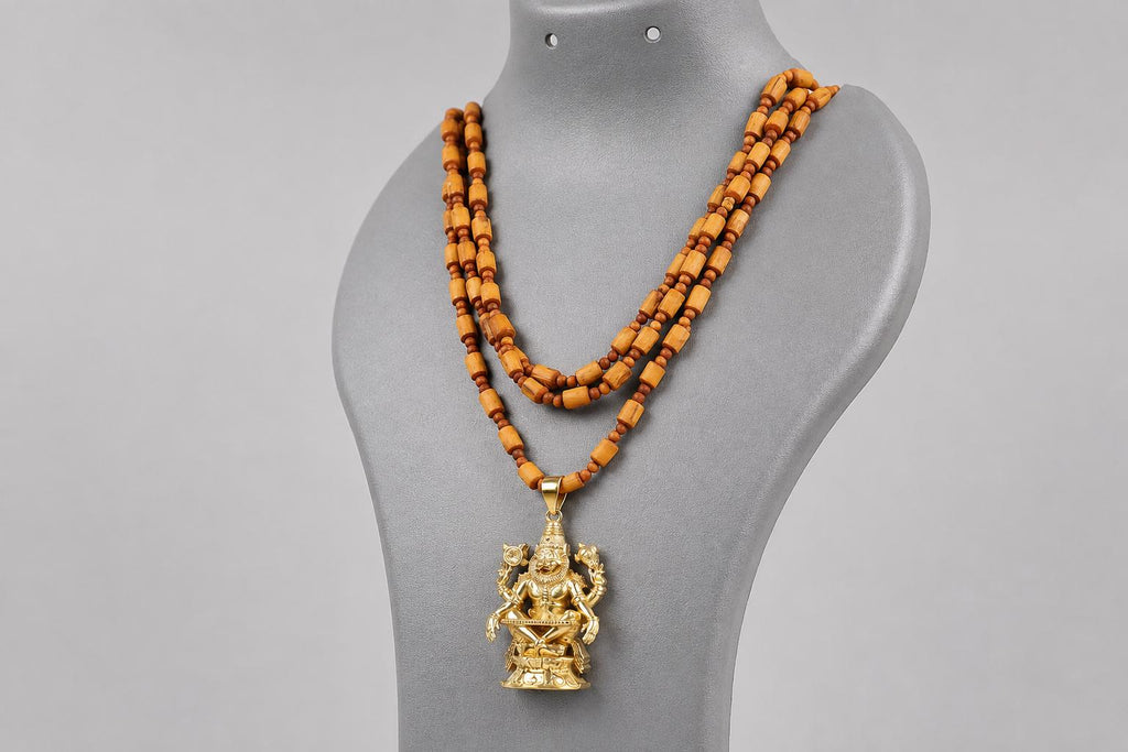 Sri Narsimha Panchaloha Pendant Necklace with 3-Round Tulsi Mala - Spiritual  Jewelry