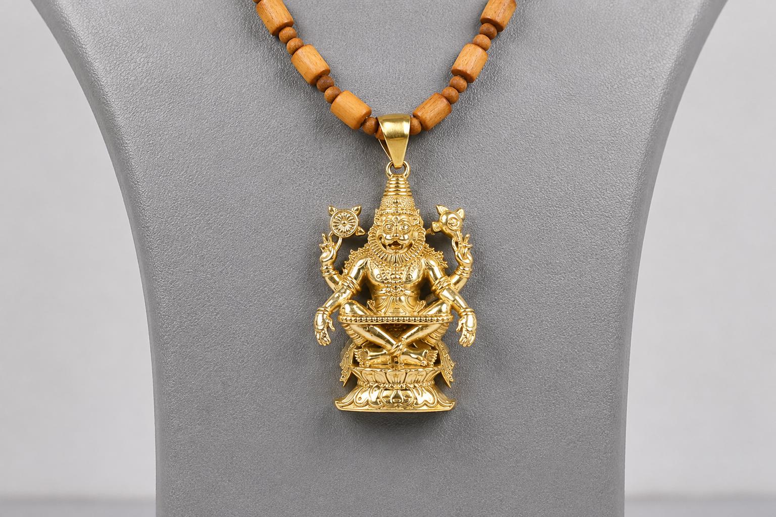 Sri Narsimha Panchaloha Pendant Necklace with 3-Round Tulsi Mala - Spiritual  Jewelry