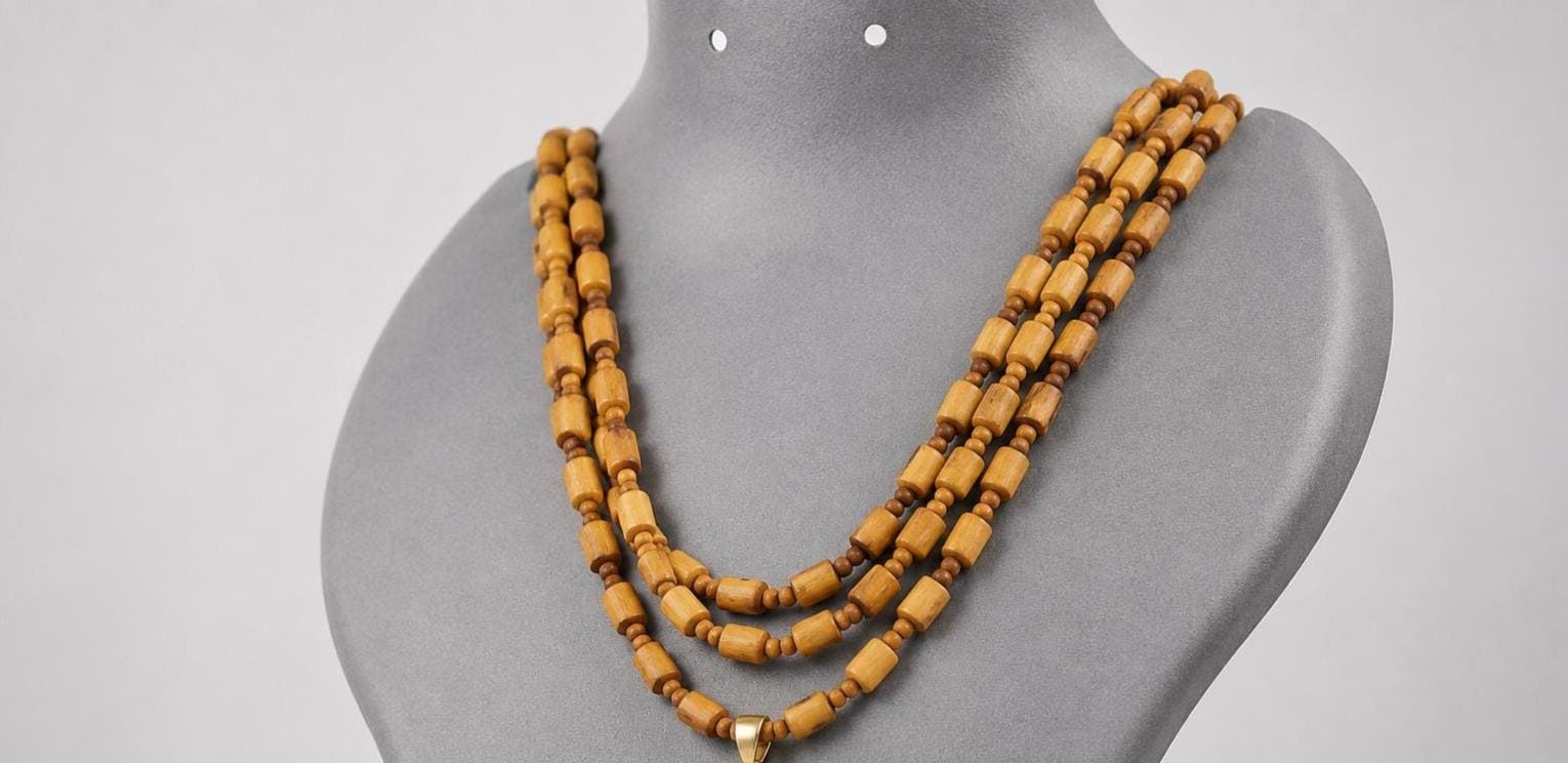 3-Round Tulsi Mala with Panchaloha Narsimha Pendant Necklace – Hindu Spiritual Jewelry