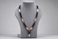 3 Strand Tulsi Mala Necklace with Pearls, Pink Gemstone, 20 Inch Sacred Wood Jewelry