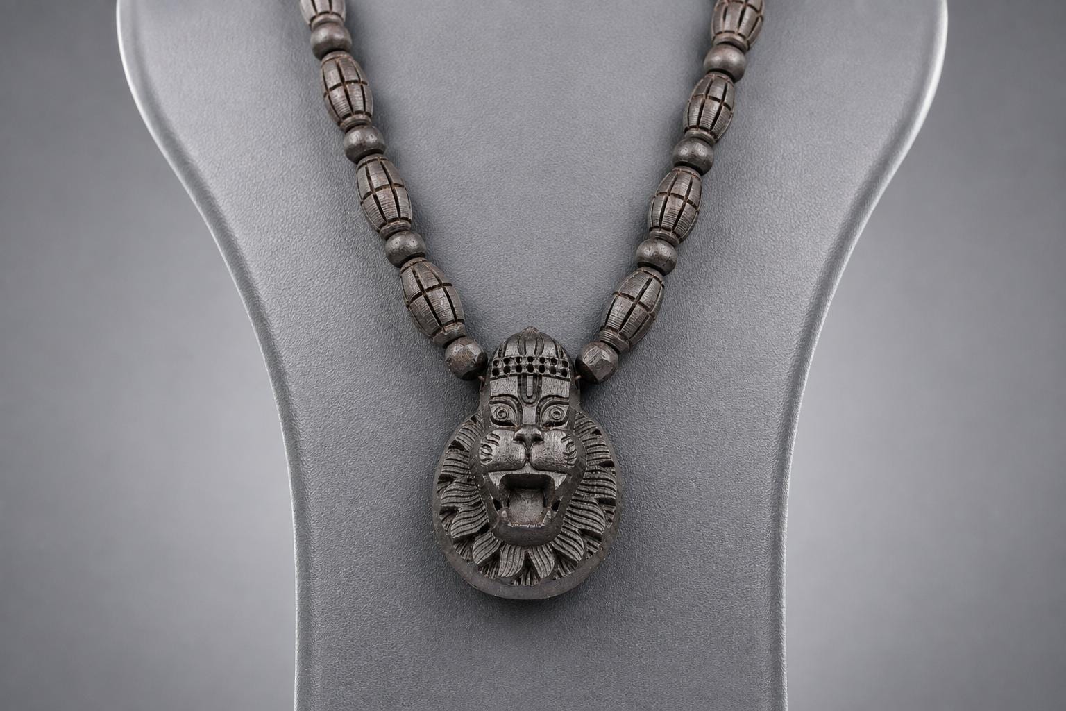 Hand Carved Tulsi Wood Narasimha Mala Necklace - Protection Pendant Jewelry - Spiritual Gift