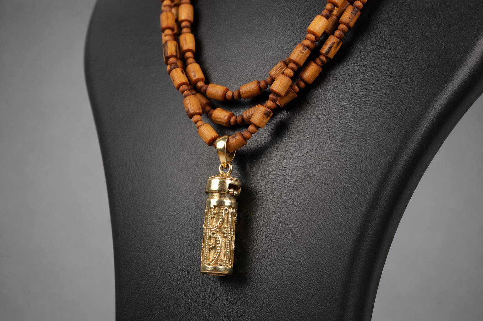 3-Round Tulsi Mala with Panchaloha Narsimha Pendant Necklace