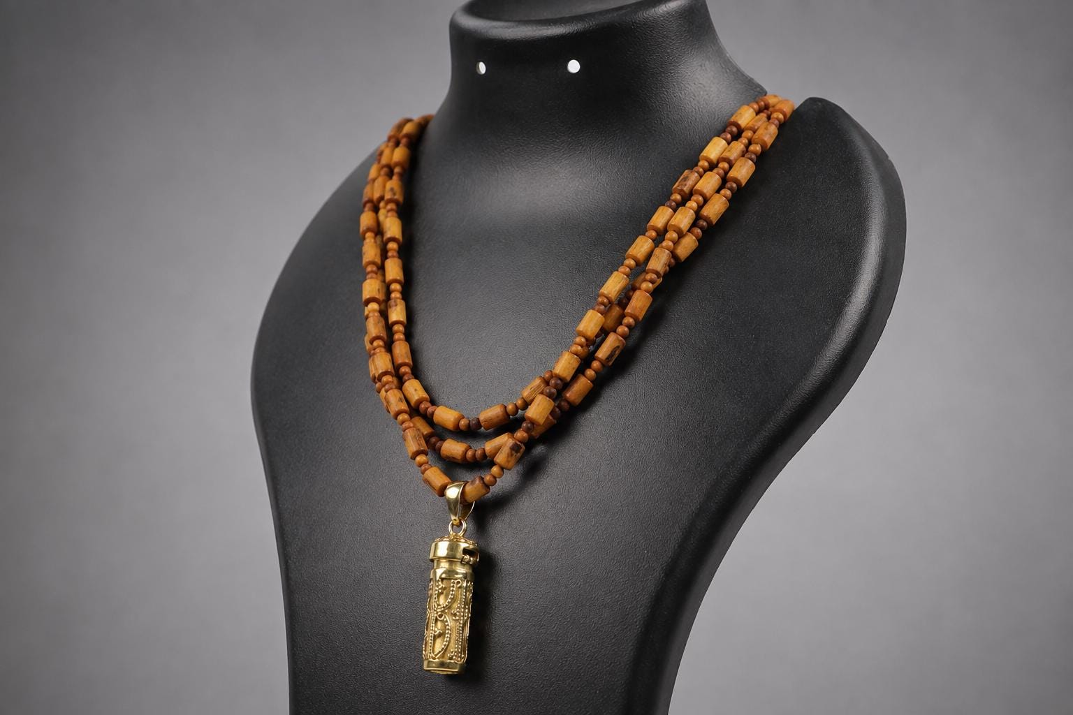 3-Round Tulsi Mala with Panchaloha Narsimha Pendant Necklace