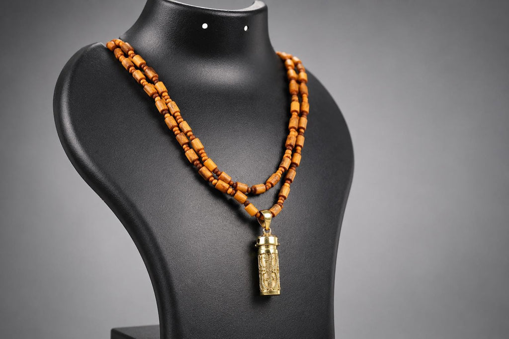 3-Round Tulsi Mala with Panchaloha Narsimha Pendant Necklace