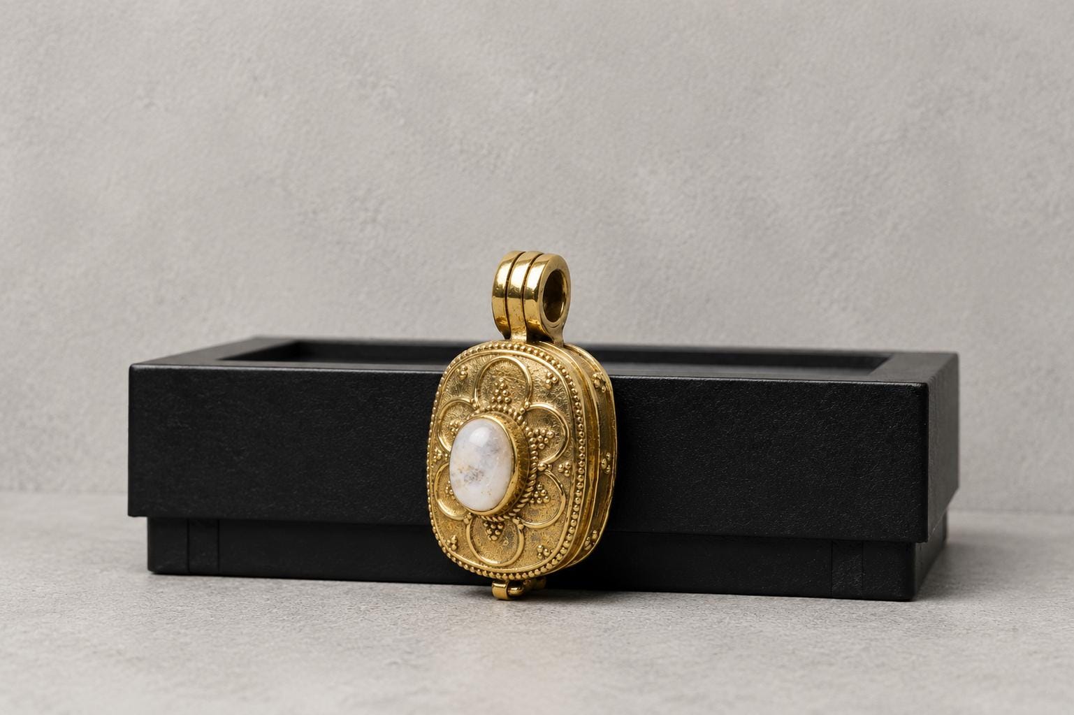 Panchaloha Pendant With moon Stone, Sri Narasimha Protection Locket, Antique Floral Indian Jewelry