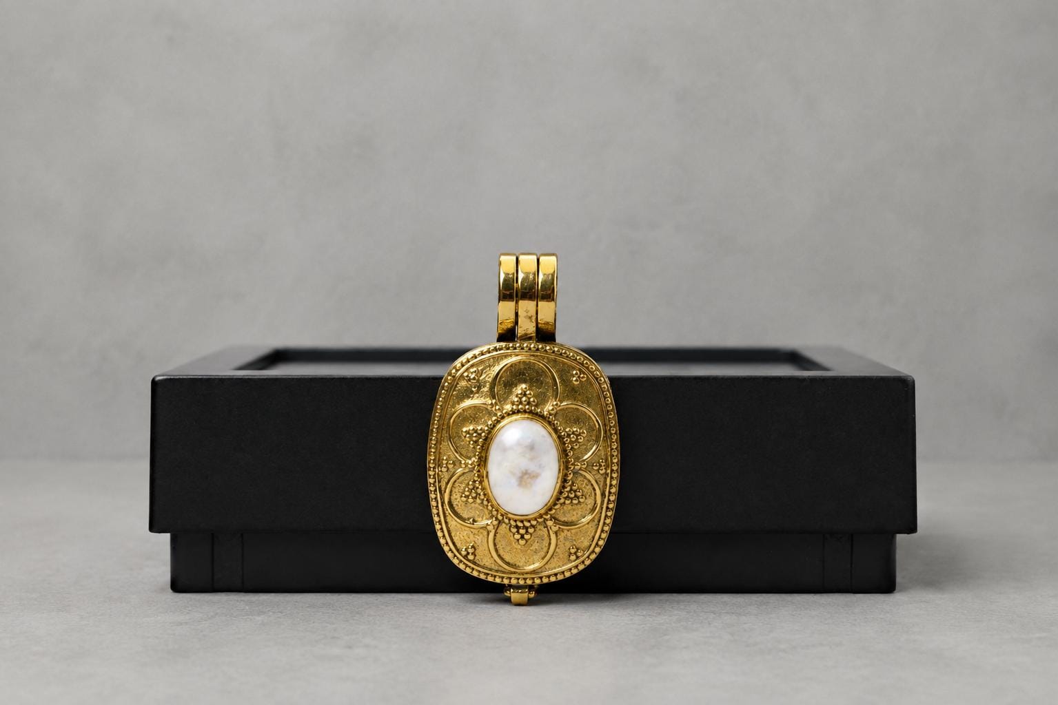 Panchaloha Pendant With moon Stone, Sri Narasimha Protection Locket, Antique Floral Indian Jewelry
