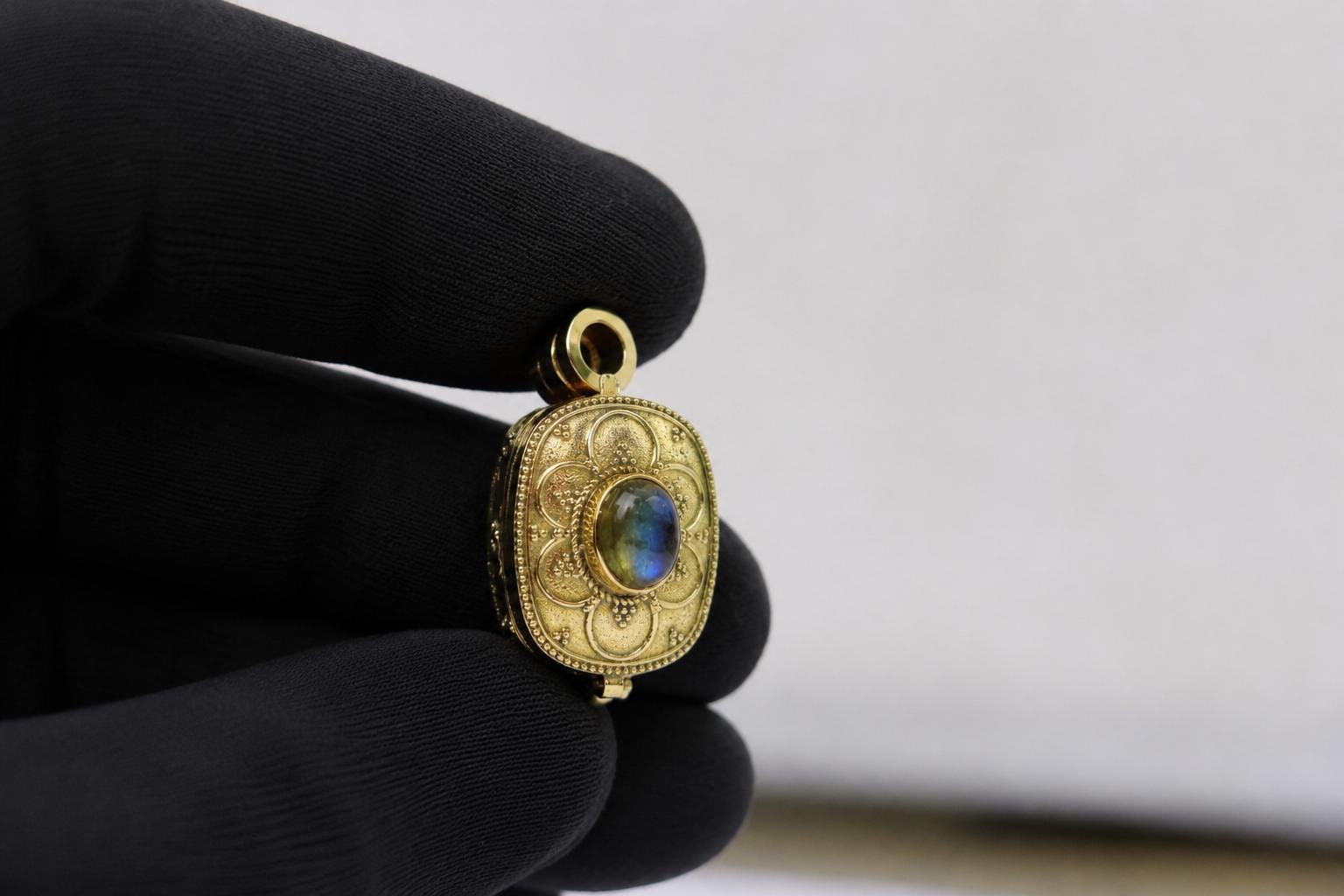 Panchaloha Pendant With Blue Stone, Sri Narasimha Protection Locket, Antique Floral Indian Jewelry