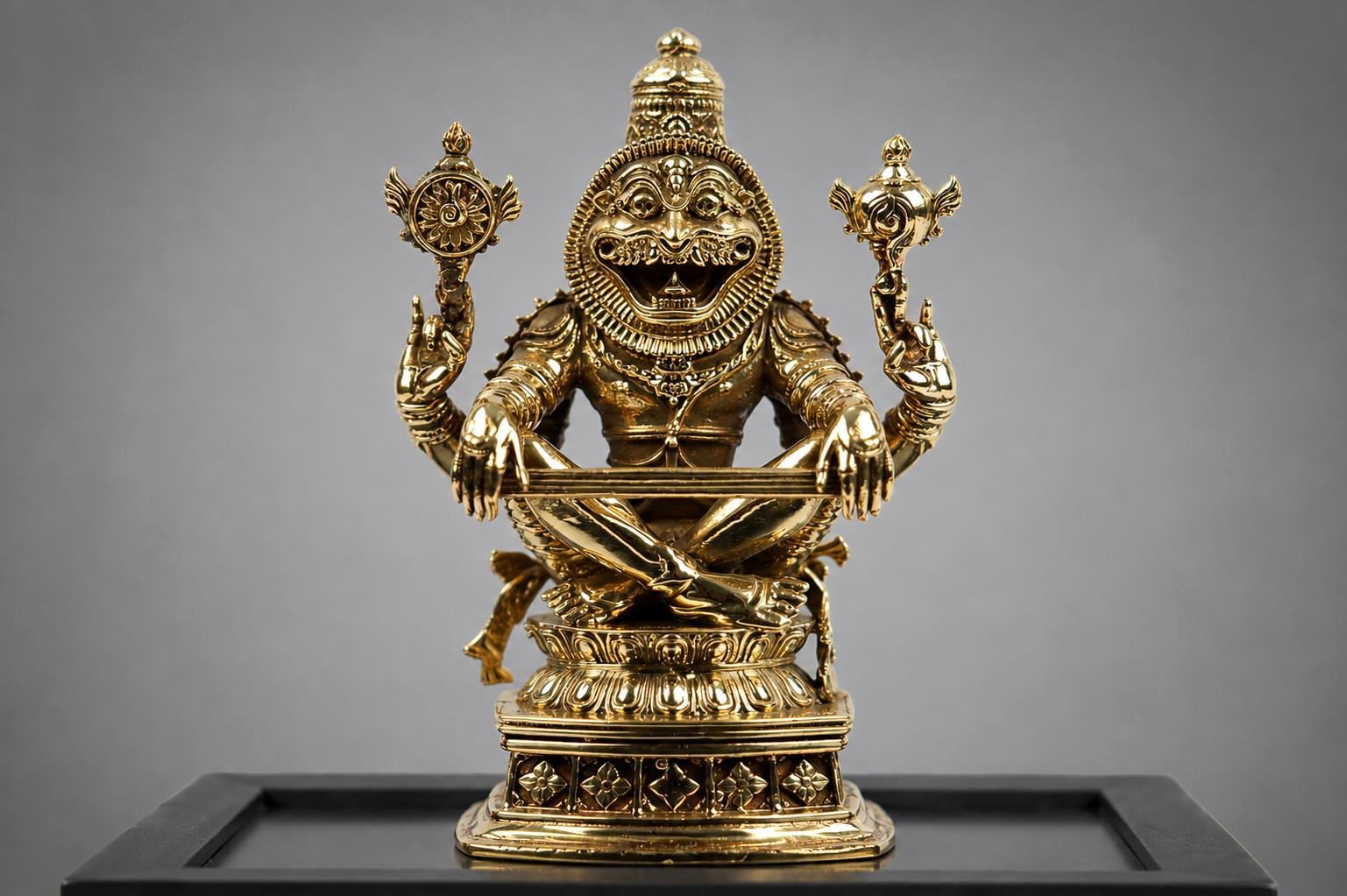 2.5-Inch Ugra Narasimha Brass Idol | Fierce Hindu God Statue for Home Puja